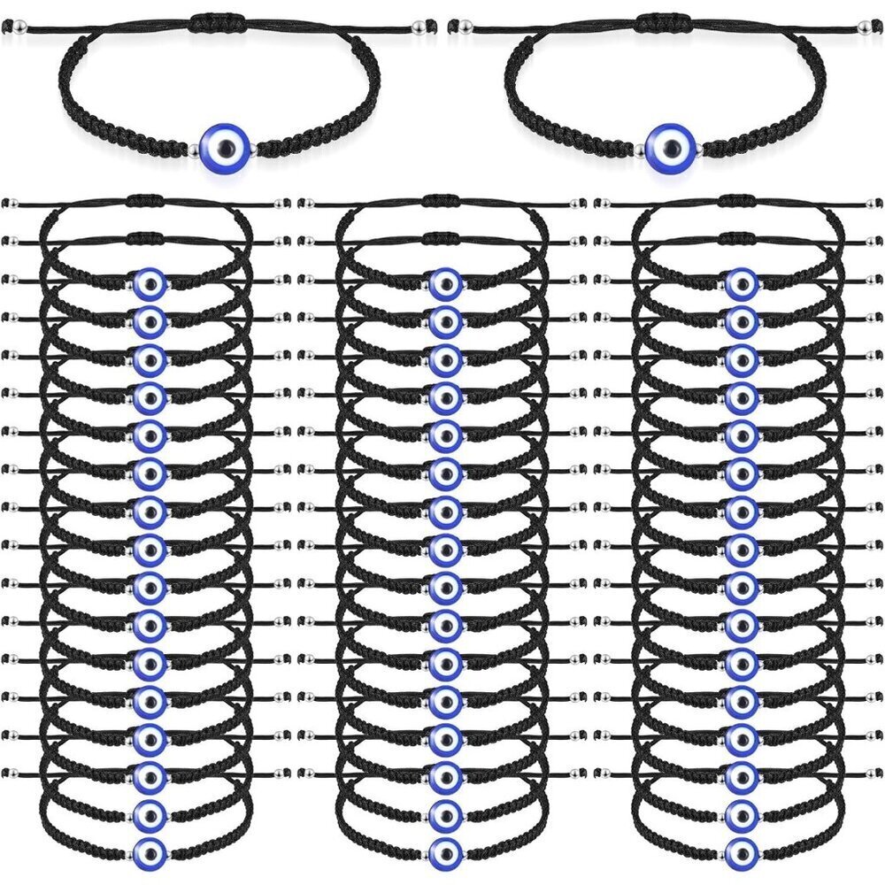 50pcs Evil Eye Bracelets Bulk Adjustable Lucky Protection String Jewelry